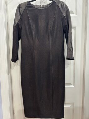 project RUNWAY Metallic Brown Sheath Dress with Satin Panels